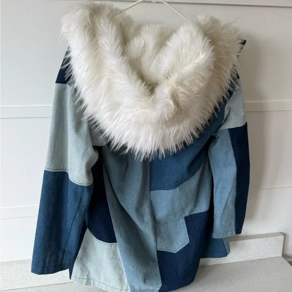 Urban Outfitters Patchwork Denim Parka with Faux Fur Trim - Picture 6 of 6
